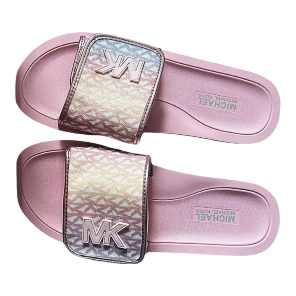Michael‎ Kors Pink Logo Glitter Slide Sandals Women's Size 11 New - Picture 7 of 12